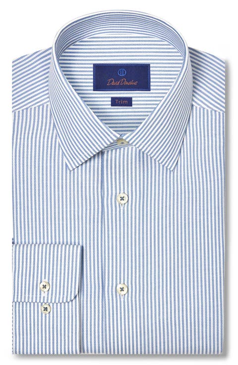 Trim Fit Pinstripe Cotton & Cashmere Twill Dress Shirt