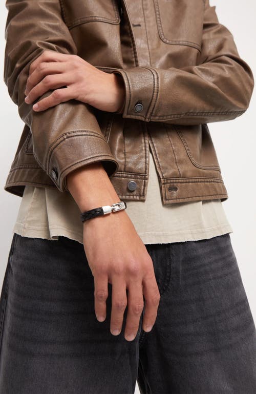 Unode50 Leather Braided Bracelet With Sterling Silver-plated Clasp In Black
