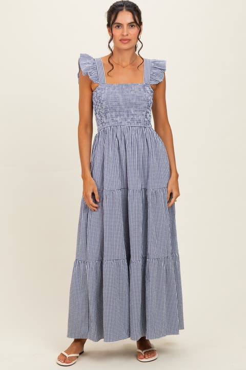 Gingham Ruffle Strap Smocked Maxi Dress