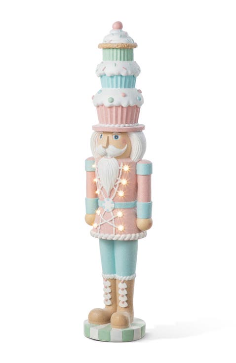 28"H Lighted Macaron Resin Cupcake Nutcracker Porch Decor