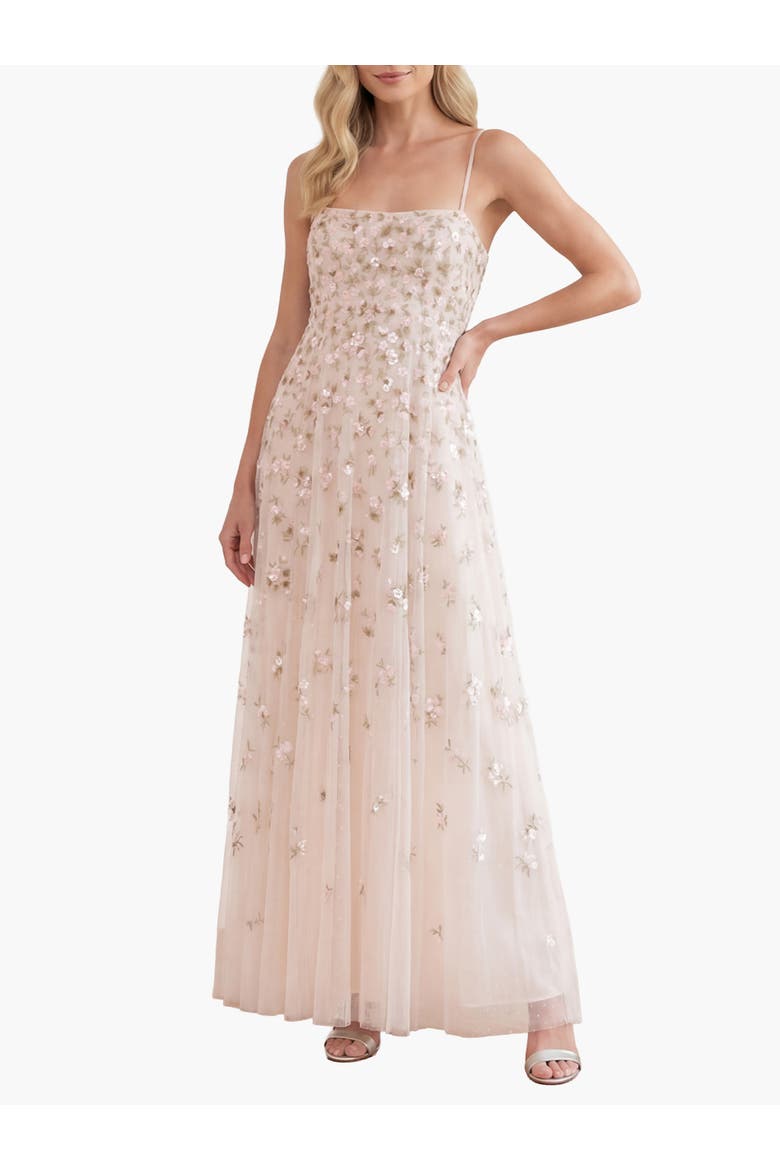 Meadow Ditsy Cami Gown, Main, color, Swan White/Peach
