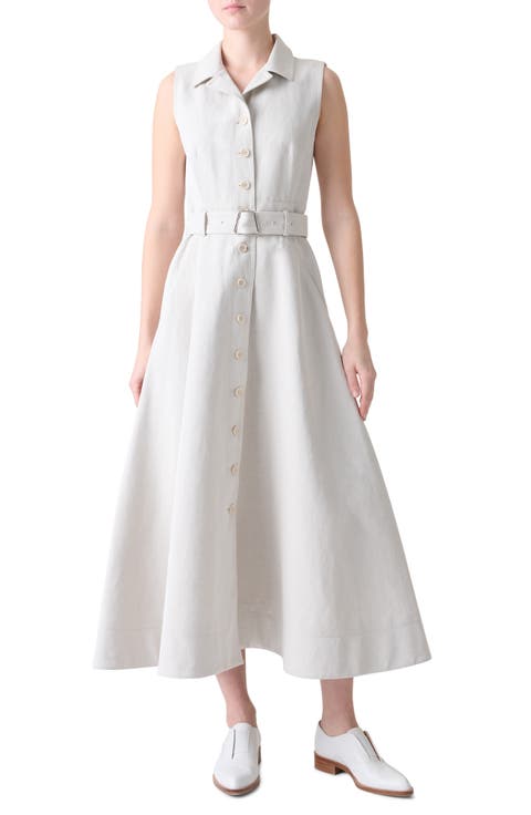 Belted Cotton & Silk Blend Midi Shirtdress