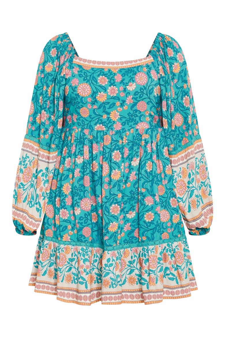 Aurora Long Sleeve Tiered Minidress, Alternate, color, TURQUOISE