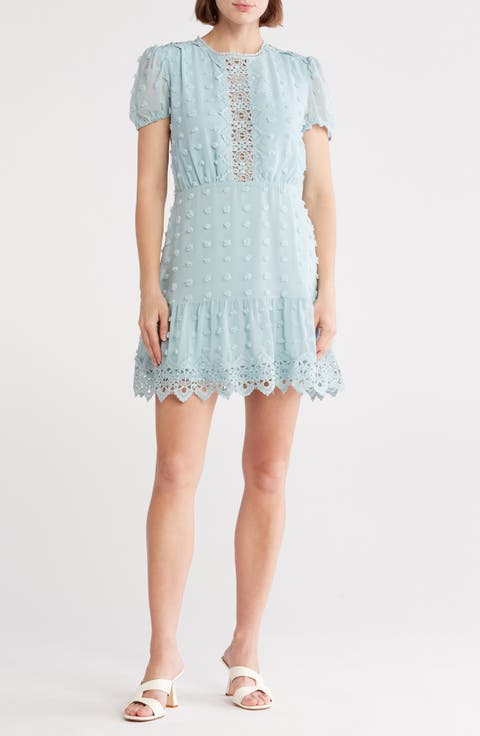 Romee Puff Sleeve Lace Trim Clip Dot Minidress