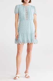 Love By Design Romee Puff Sleeve Lace Trim Clip Dot Minidress