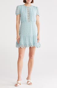 Love By Design Romee Puff Sleeve Lace Trim Clip Dot Minidress