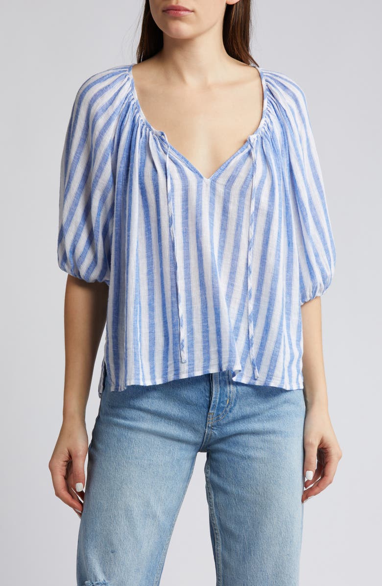 Rails Kirstie Stripe Linen Blend Top, Main, color, Casablanca Stripe