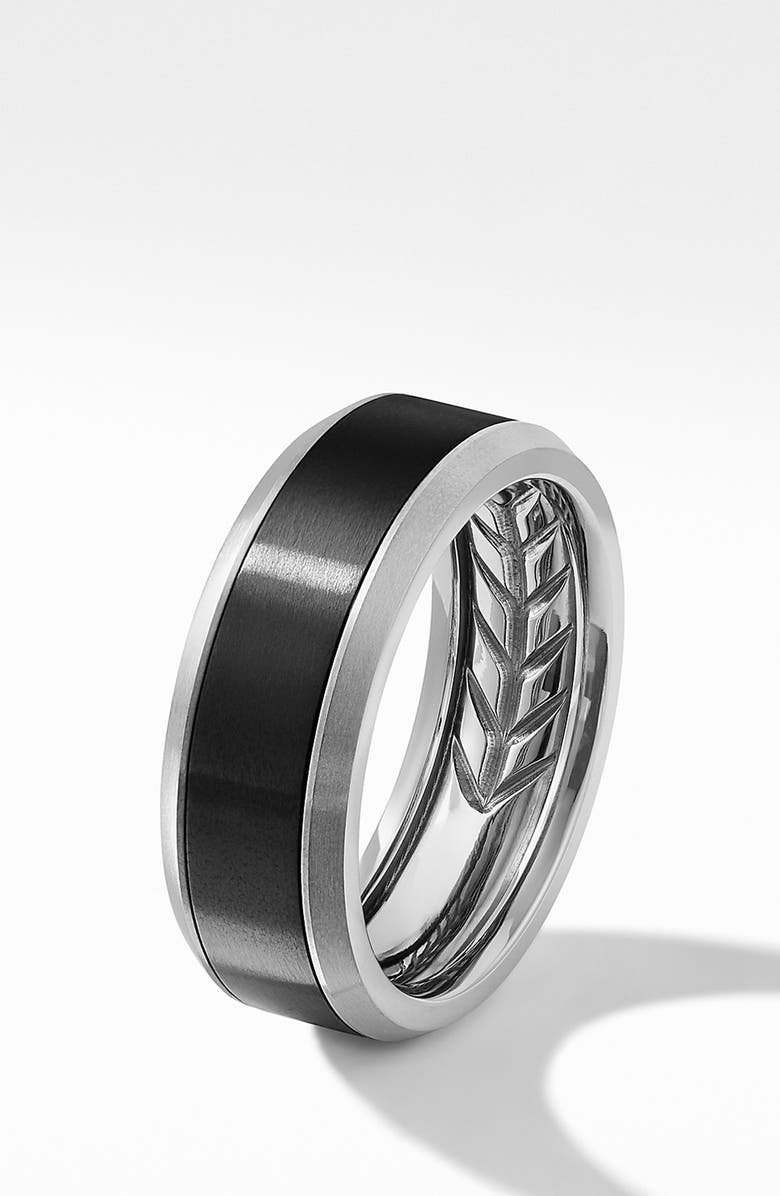 David Yurman Beveled Titanium Band Ring, Alternate, color, Grey Titanium/ Black Titanium