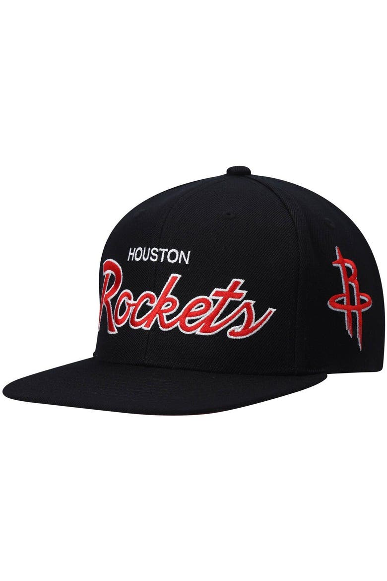 Men's Mitchell & Ness Black Houston Rockets Hardwood Classics Script 2.0 Snapback Hat, Main, color, Black