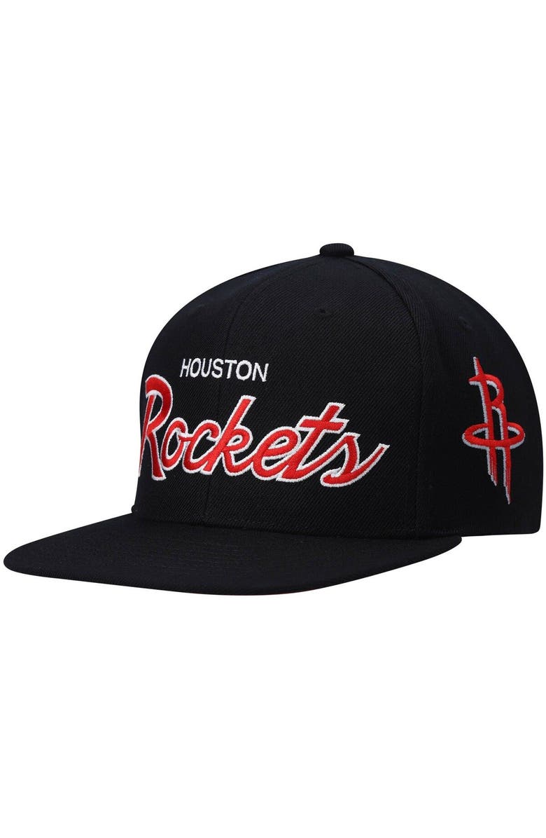 Mitchell & Ness Men's Mitchell & Ness Black Houston Rockets Hardwood Classics Script 2.0 Snapback Hat, Main, color, Black