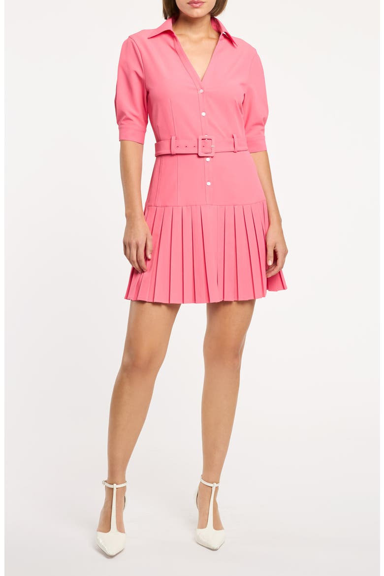 Moriah Pleated Belted Drop Waist Shirtdress, Main, color, SUNSET BLUSH
