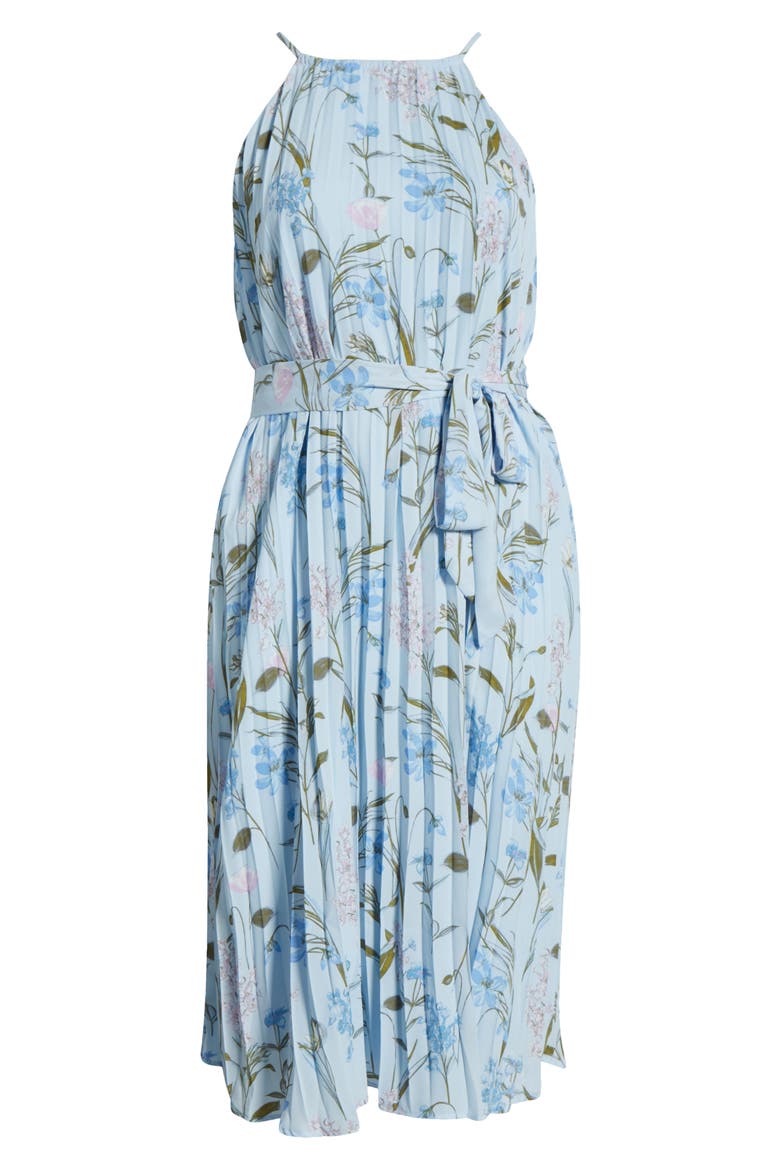 Leida Floral Pleat Midi Dress, Alternate, color, BABY BLUE