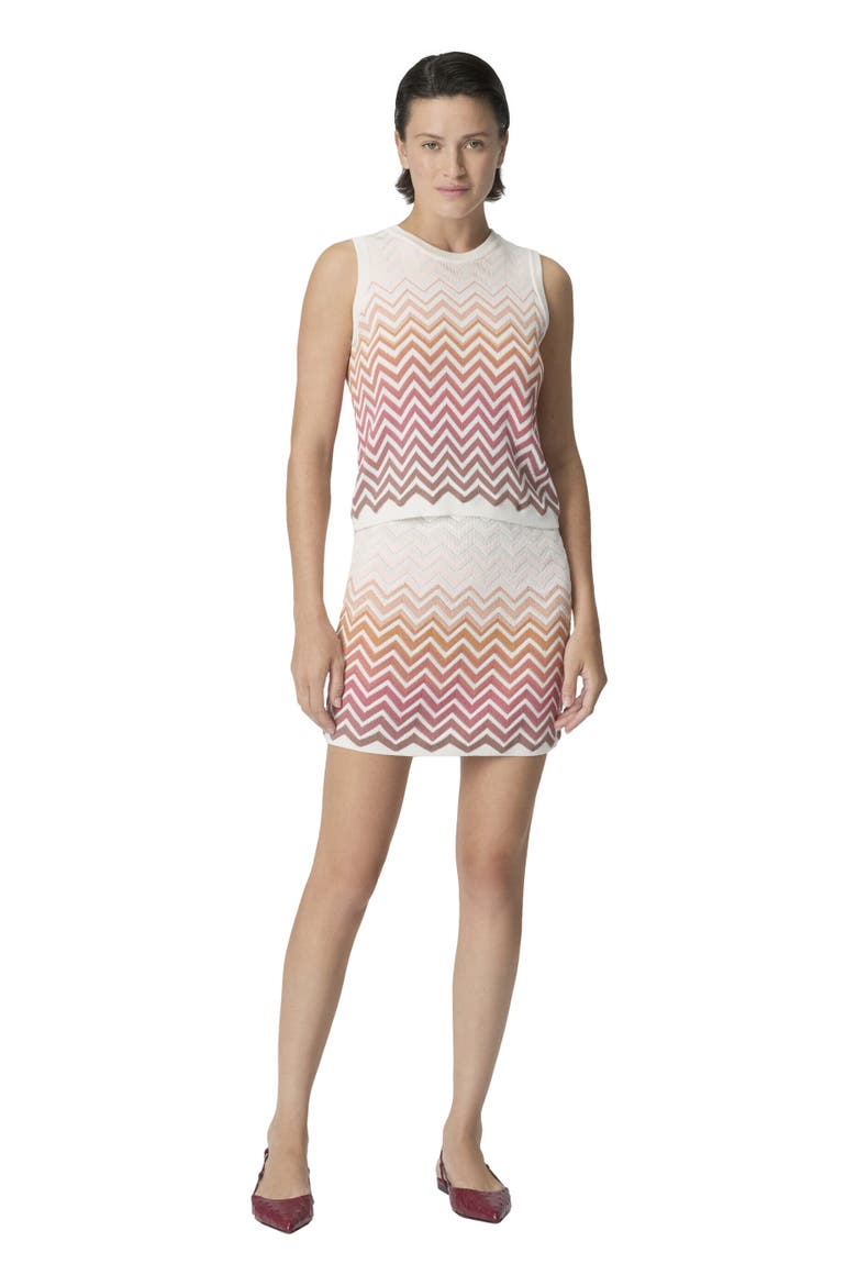 Mini Skirt In Cotton And Viscose Chevron Dégradé, Main, color, Pink & Rust