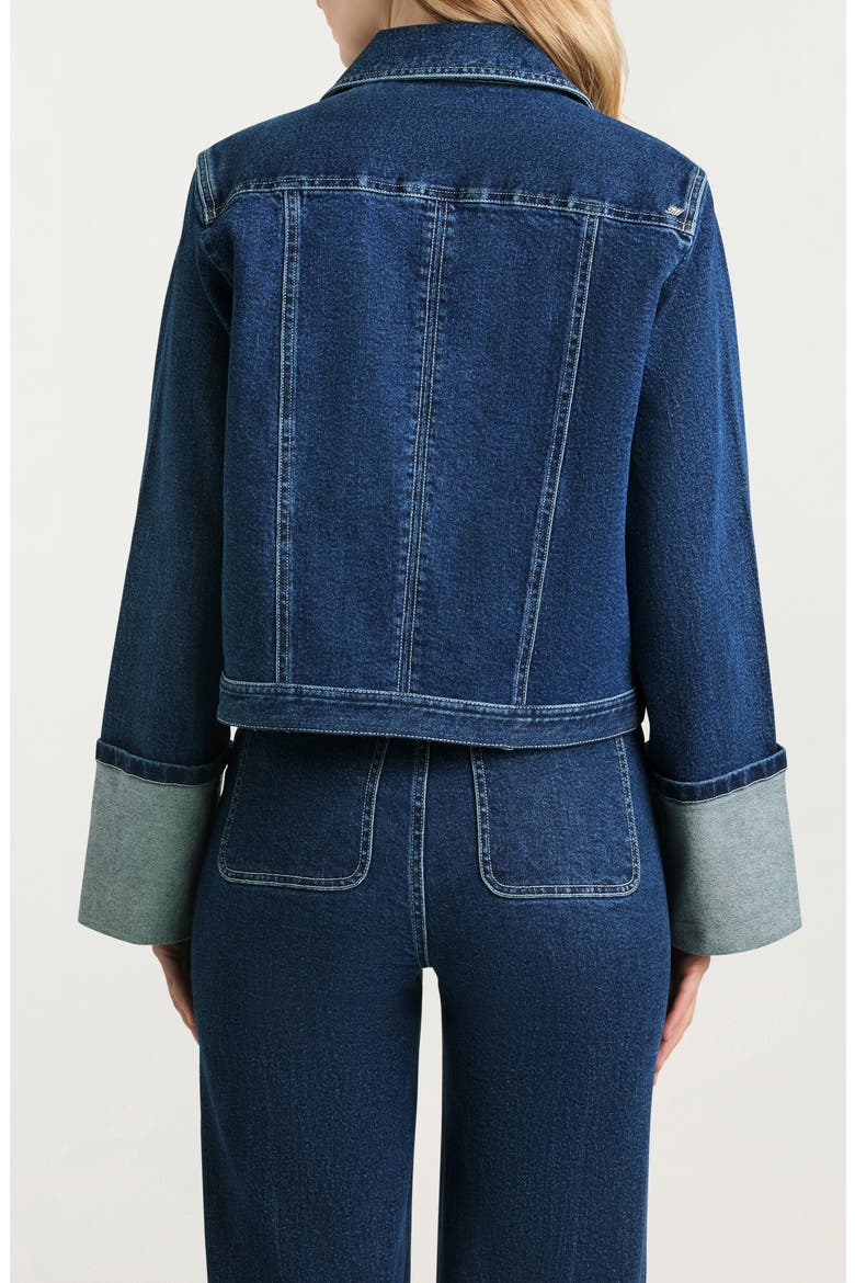 Isaline Wide Cuff Crop Denim Jacket, Alternate, color, OCEANE/ IVORY