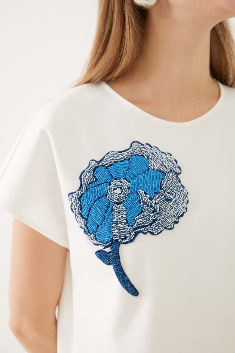 Embroidered Detail Crew Neck T Shirt, Alternate, color, BONE