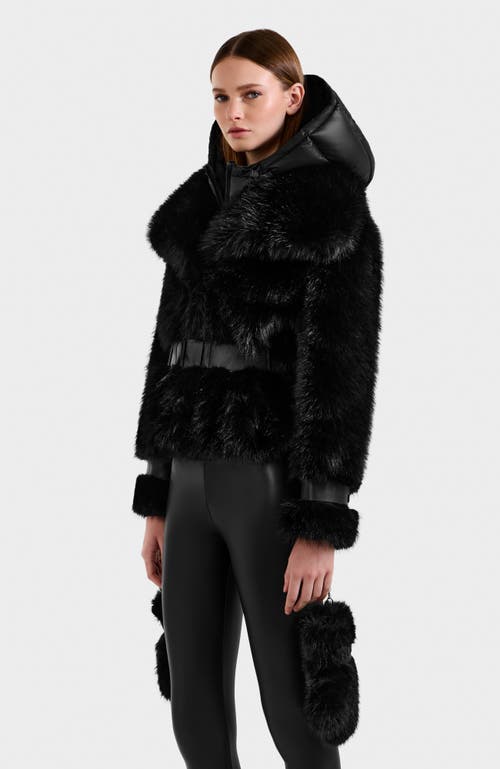 Rudsak Chloe Faux Fur Jacket With Puffer Hood In Black