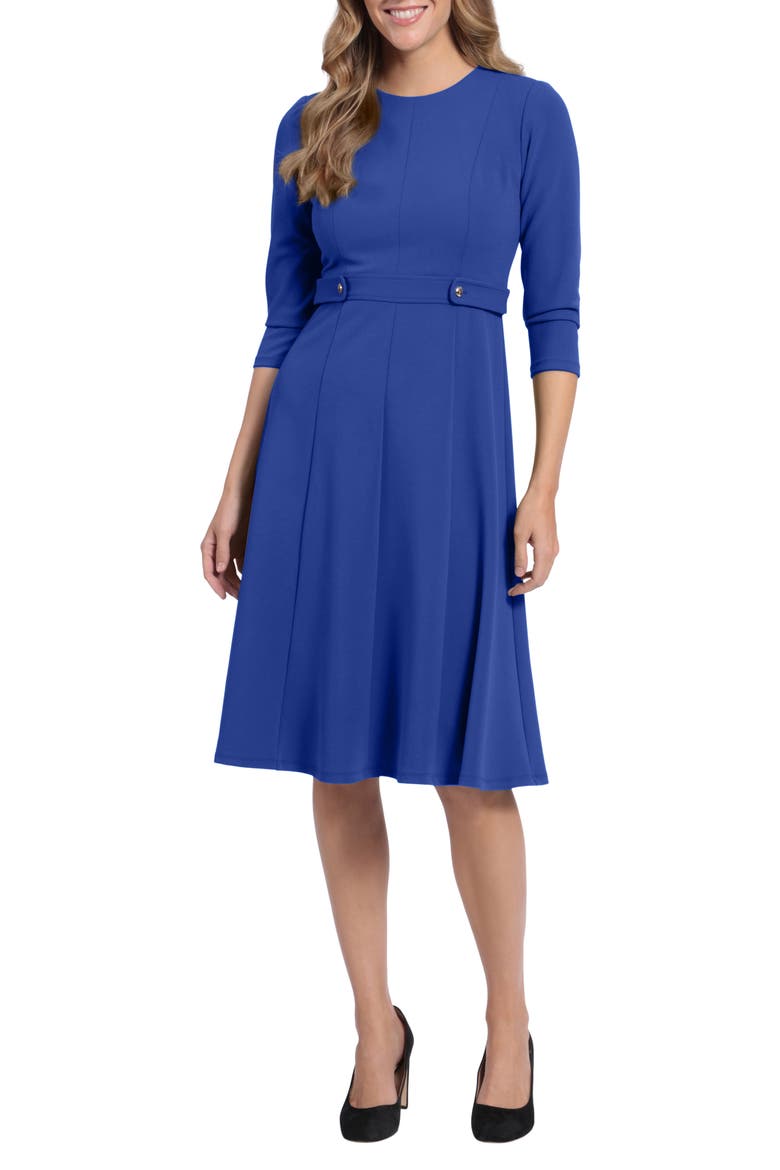 Gold Button Fit & Flare Dress, Main, color, BLUE