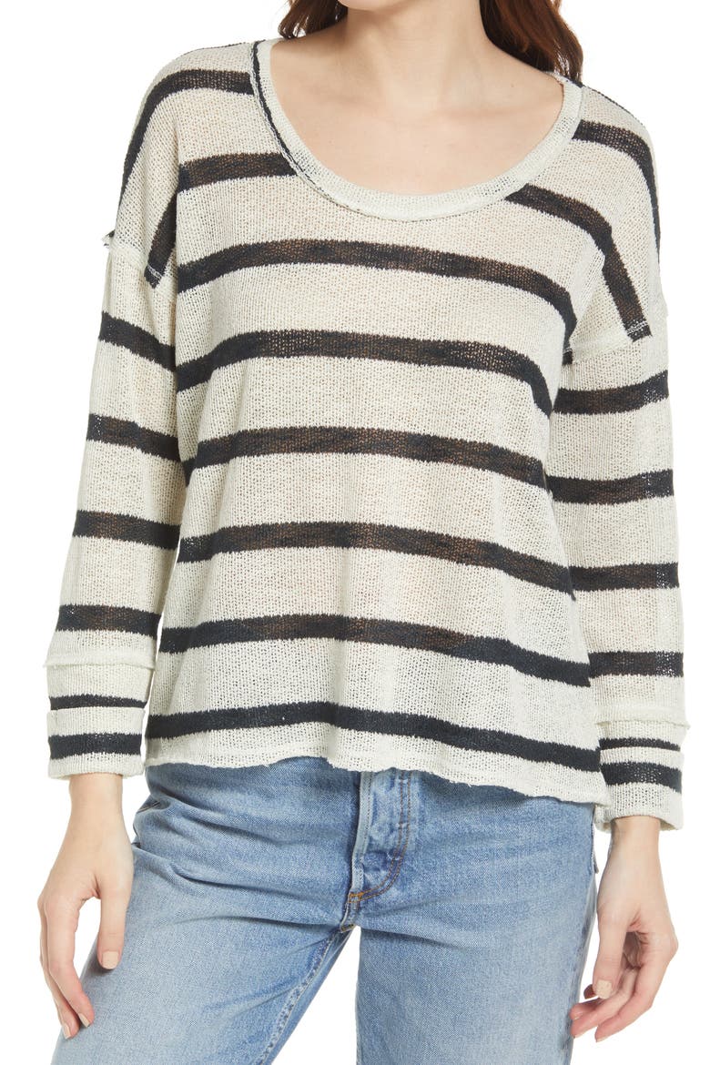 Lightweight Stripe Sweater, Main, color, IVORY- BLACK