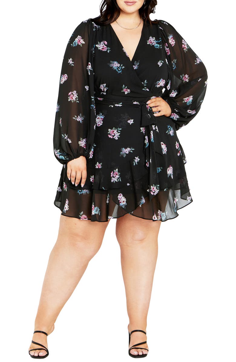 City Chic Jemina Floral Long Sleeve Dress, Main, color, 