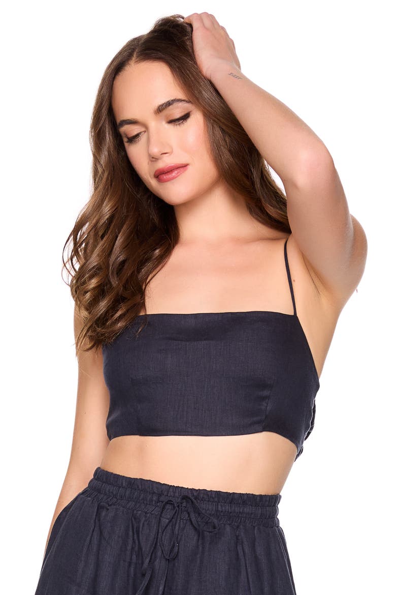 Tie Back Linen Crop Camisole, Alternate, color, MIDNIGHT