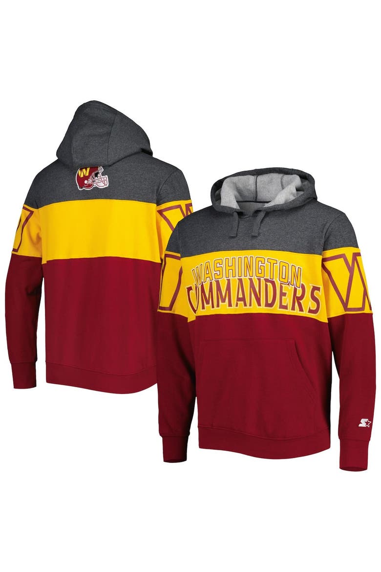 Men's Starter Heather Charcoal/Burgundy Washington Commanders Extreme Pullover Hoodie, Main, color, Gray