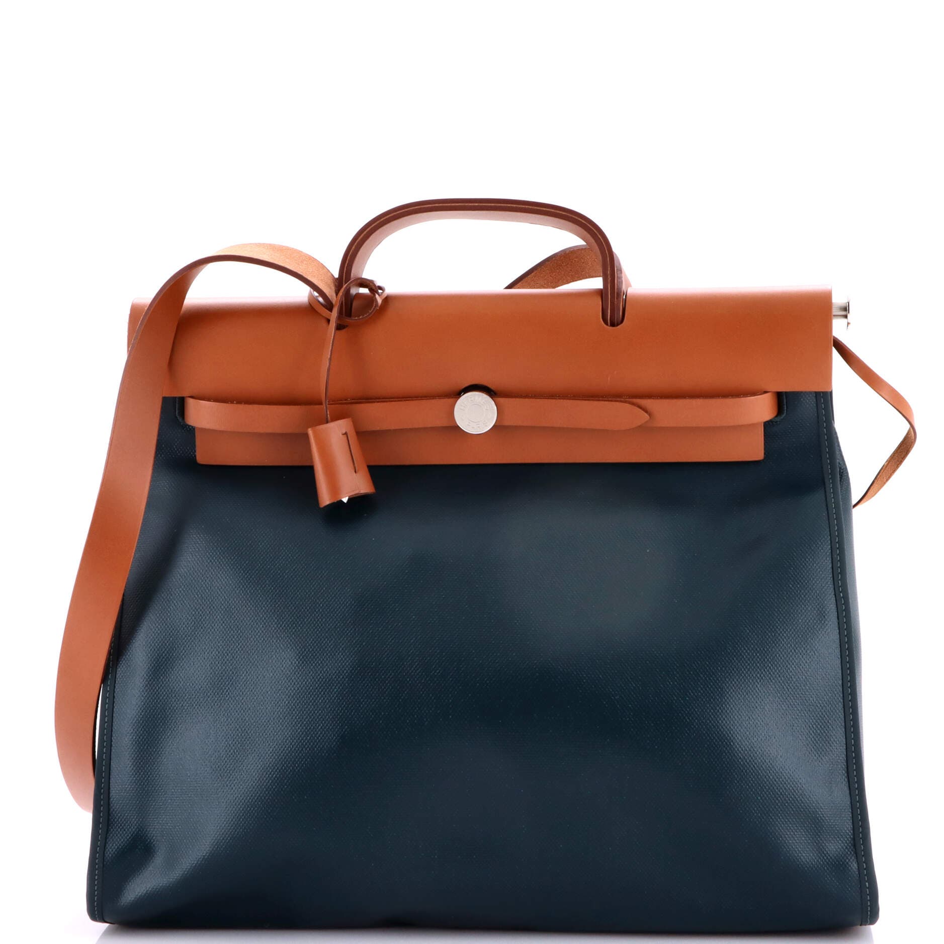 Pre-Owned Hermes Herbag Zip Berline Vache Canvas and Leather 39, Main, color, Vert Cypress