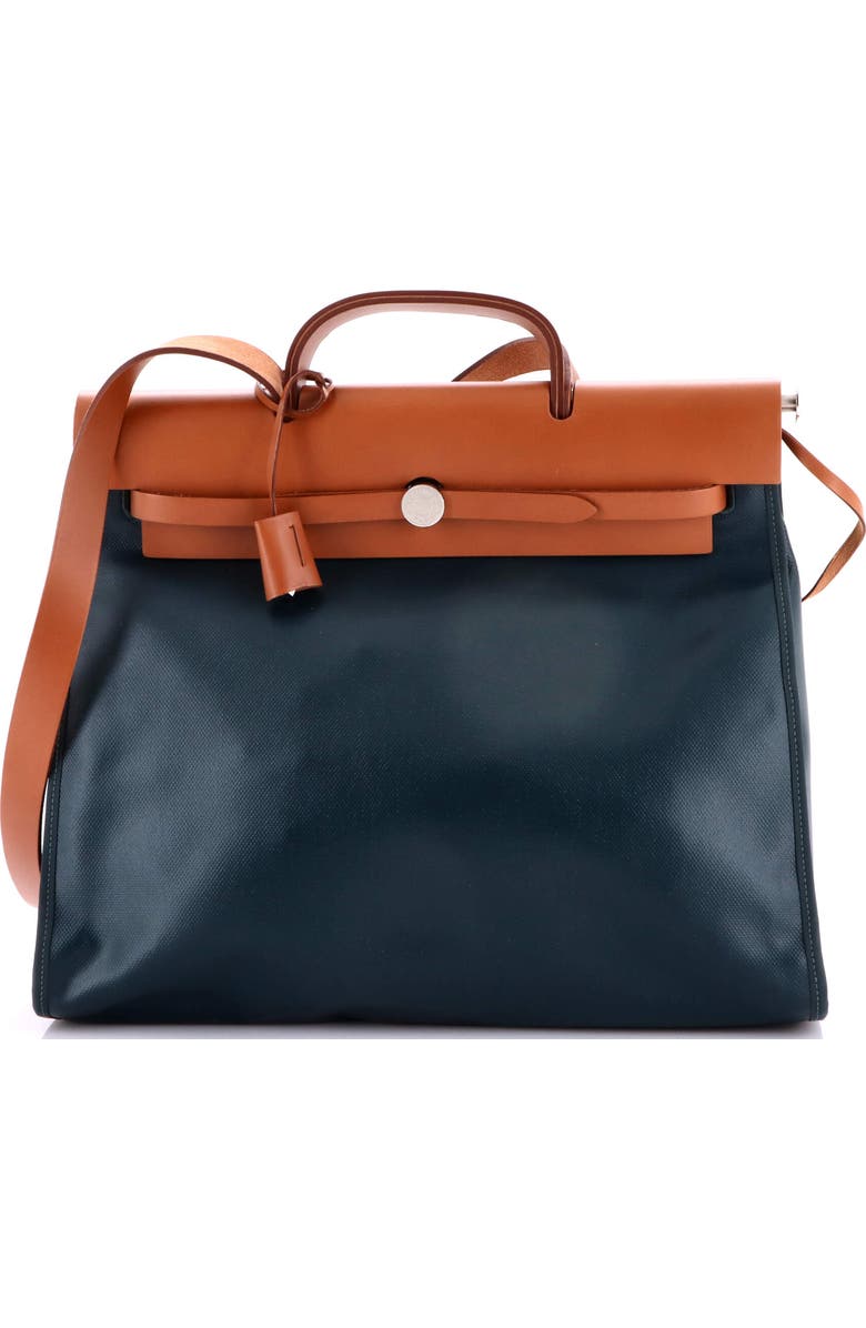 Pre-Owned Hermes Herbag Zip Berline Vache Canvas and Leather 39, Main, color, Vert Cypress