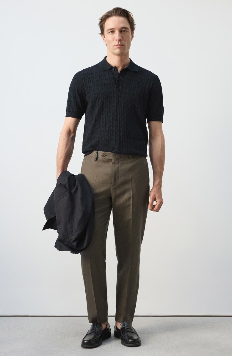 MANGO Cable Stitch Polo Sweater, Alternate, color, Night Blue