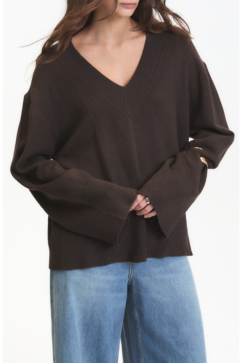 Ascclepias V-Neck Sweater, Main, color, CHOCOLATE BROWN