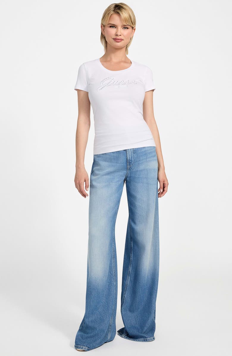 GUESS Logo Script T-Shirt, Alternate, color, Pure White