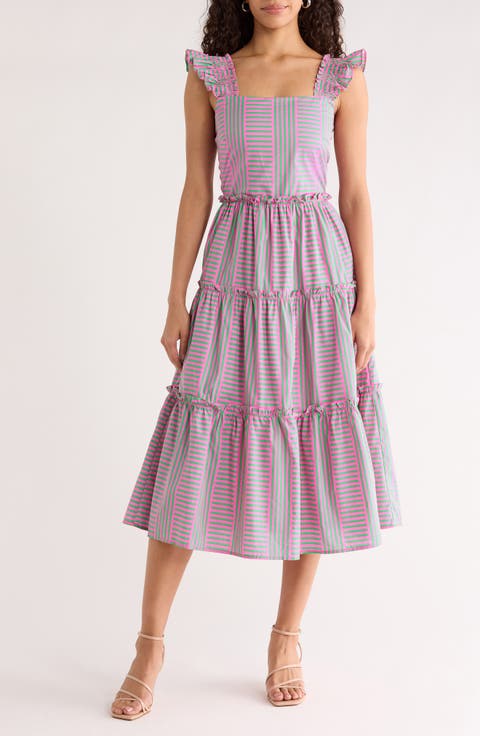 Valda Mixed Stripe Tiered Cotton Sundress