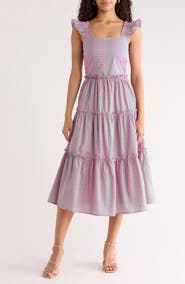 SUGARLIPS Valda Mixed Stripe Tiered Cotton Sundress