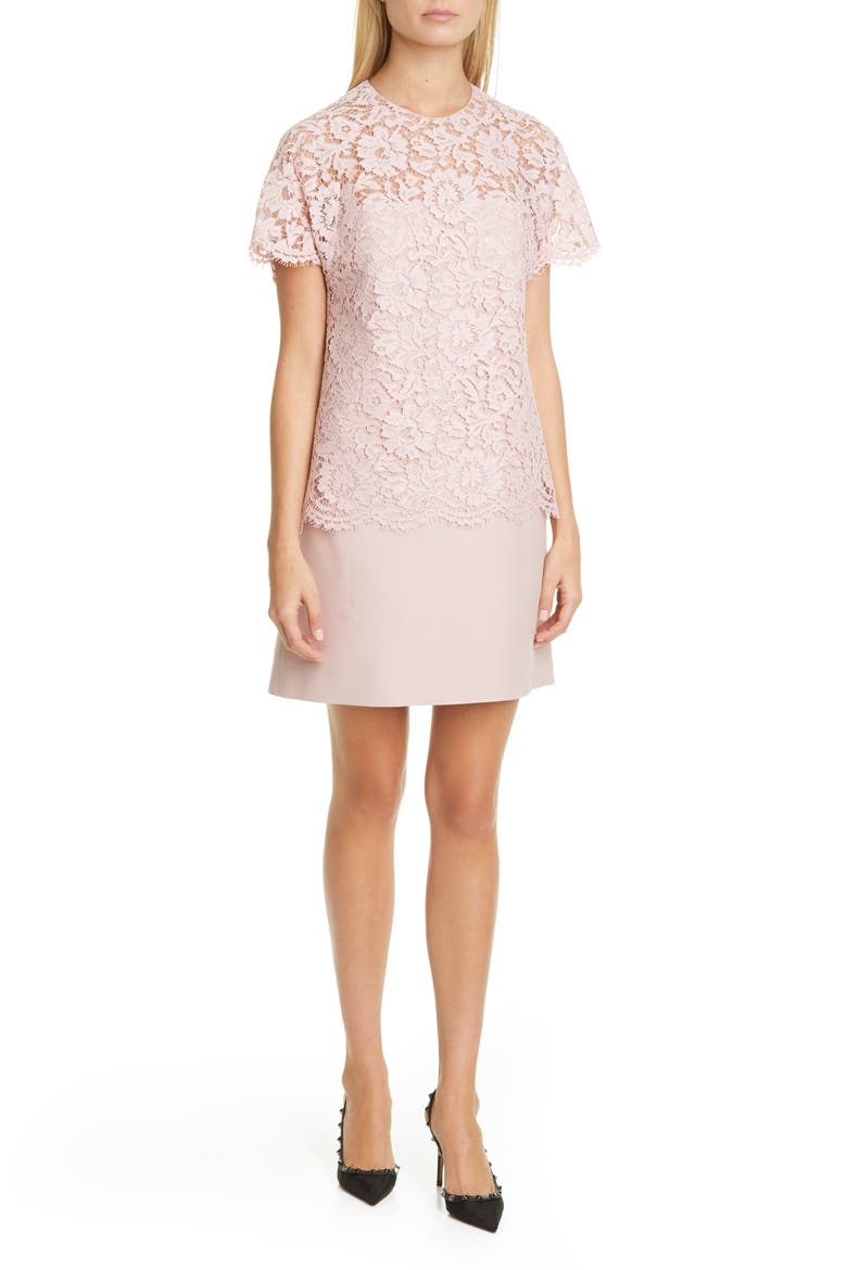 Lace & Crepe Couture Minidress, Main, color, SOFT PINK