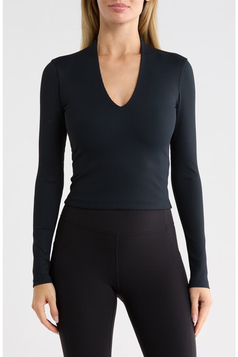 Limitless Performance Long Sleeve V-Neck Top, Main, color, BLACK