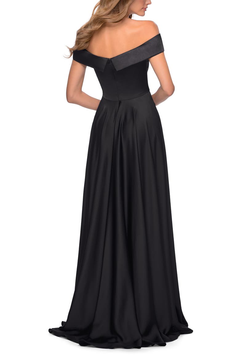 Off the Shoulder Satin Ballgown, Alternate, color, BLACK