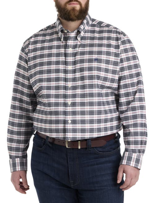 Brooks Brothers Big & Tall Non-iron Tartan Plaid Sport Shirt In White Navy Tartan