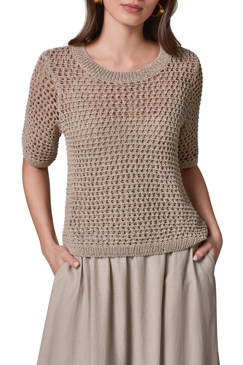 Open Knit Crewneck Sweater, Main, color, SANDSTONE