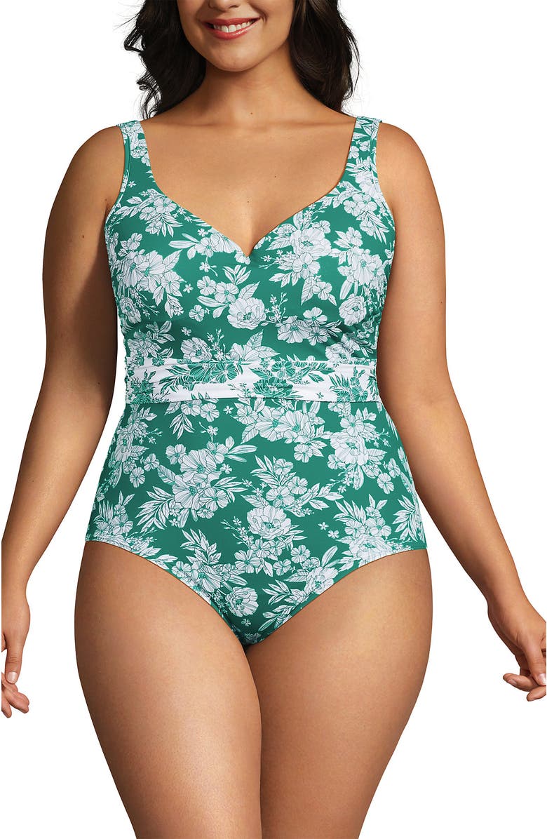 Lands' End Slender Suit Belted Sweetheart One Piece, Alternate, color, 