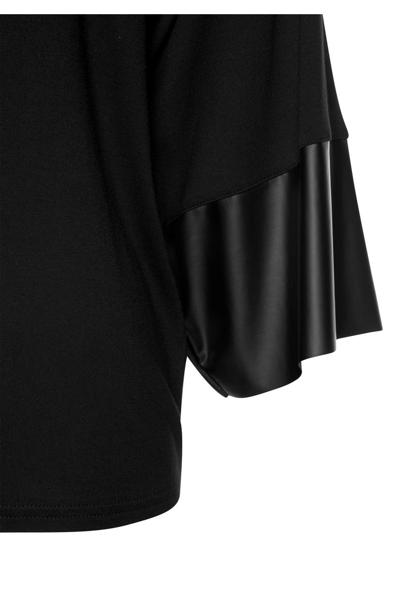 Dolman Sleeve Leather Trim Top, Alternate, color, Black