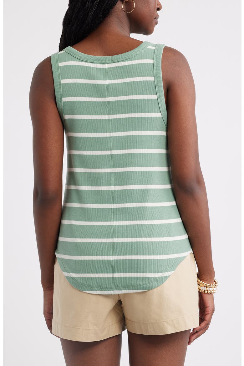 Cotton Blend Rib Henley Tank, Alternate, color, GREEN- WHITE JANA STRIPE