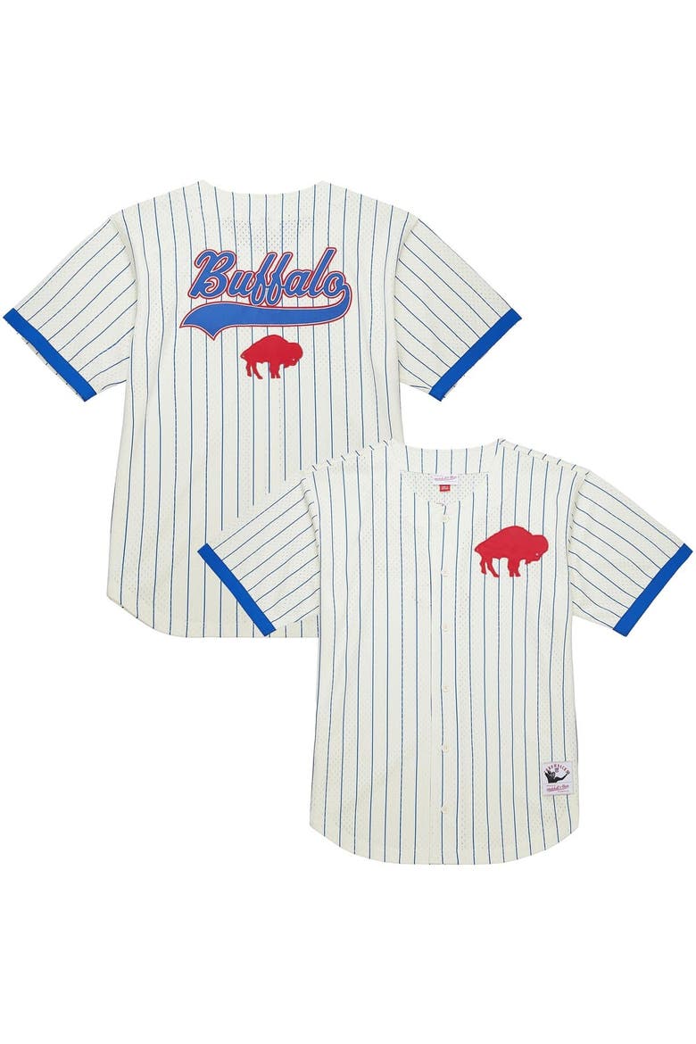 Men's Mitchell & Ness  Cream Buffalo Bills Vintage Logo Final Seconds Full-Button Mesh Top, Alternate, color, Cream
