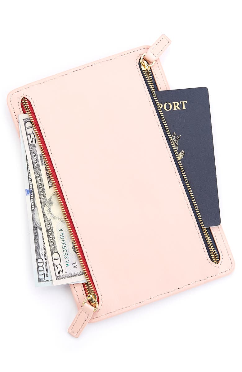 ROYCE New York RFID Four Zip Leather Travel Organizer, Alternate, color, 