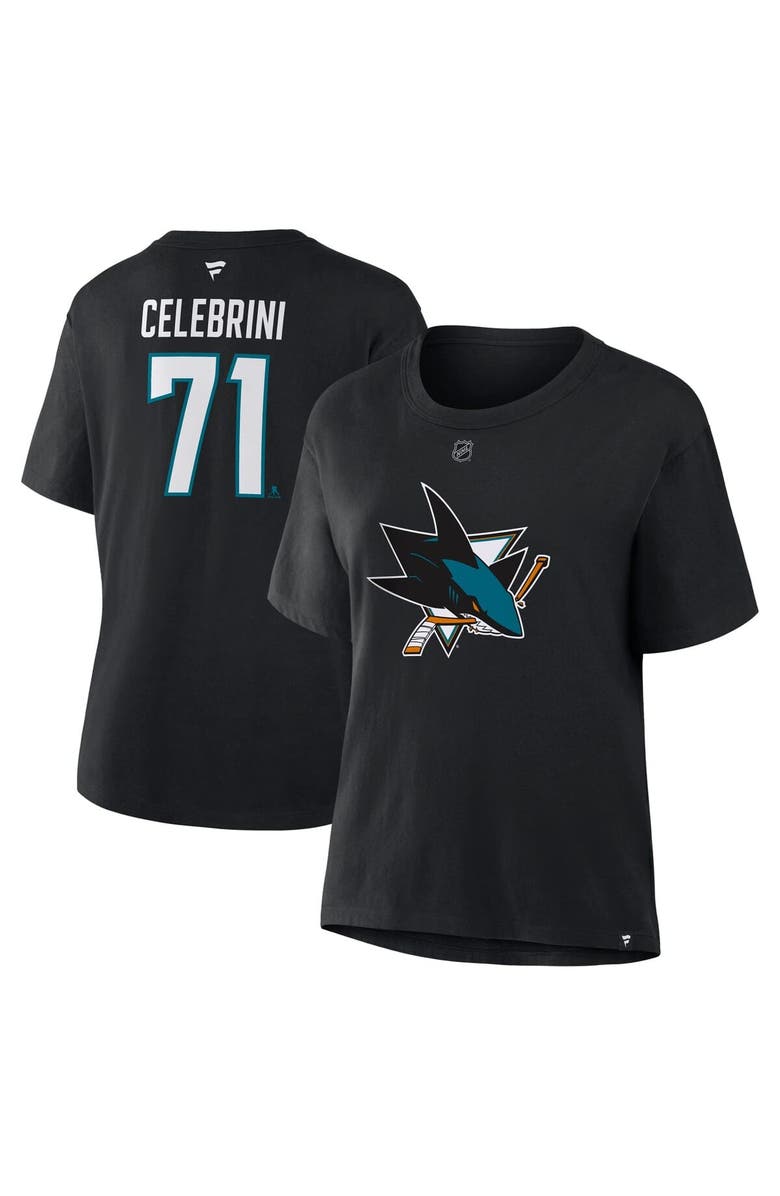 FANATICS Women's Fanatics Macklin Celebrini Black San Jose Sharks Authentic Stack Name & Number T-Shirt, Main, color, Black