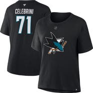 FANATICS Women's Fanatics Macklin Celebrini Black San Jose Sharks Authentic Stack Name & Number T-Shirt