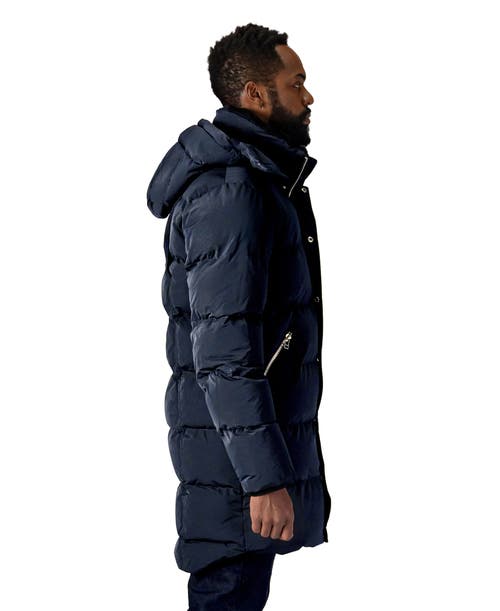 Woodpecker Penguin Long Length Quilted Coat In Blue