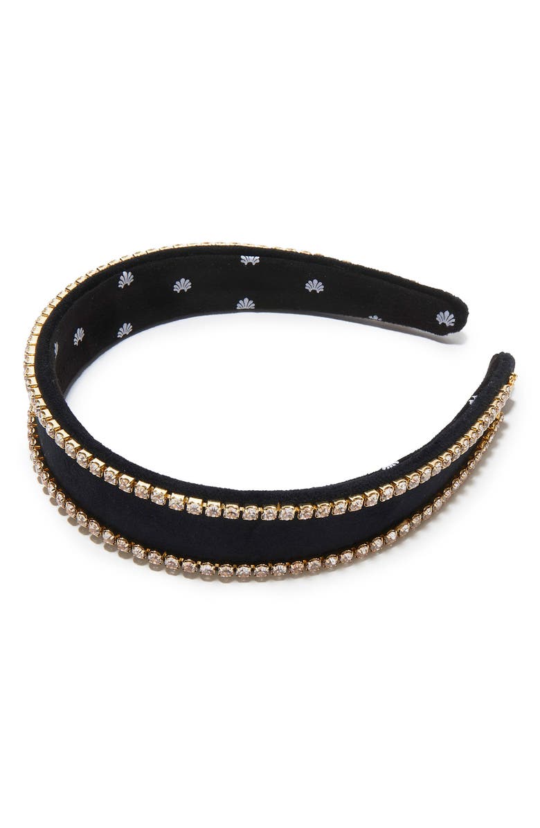 Lele Sadoughi Bessette Crystal Edge Velvet Headband, Main, color, Jet
