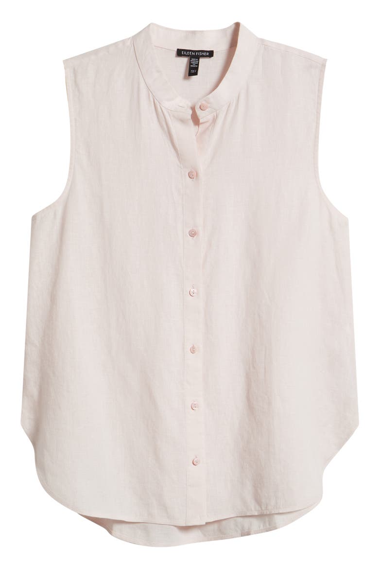 Sleeveless Linen Mandarin Collar Button-Up Shirt, Alternate, color, CRYSTAL PINK