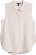 Eileen Fisher Sleeveless Linen Mandarin Collar Button-Up Shirt