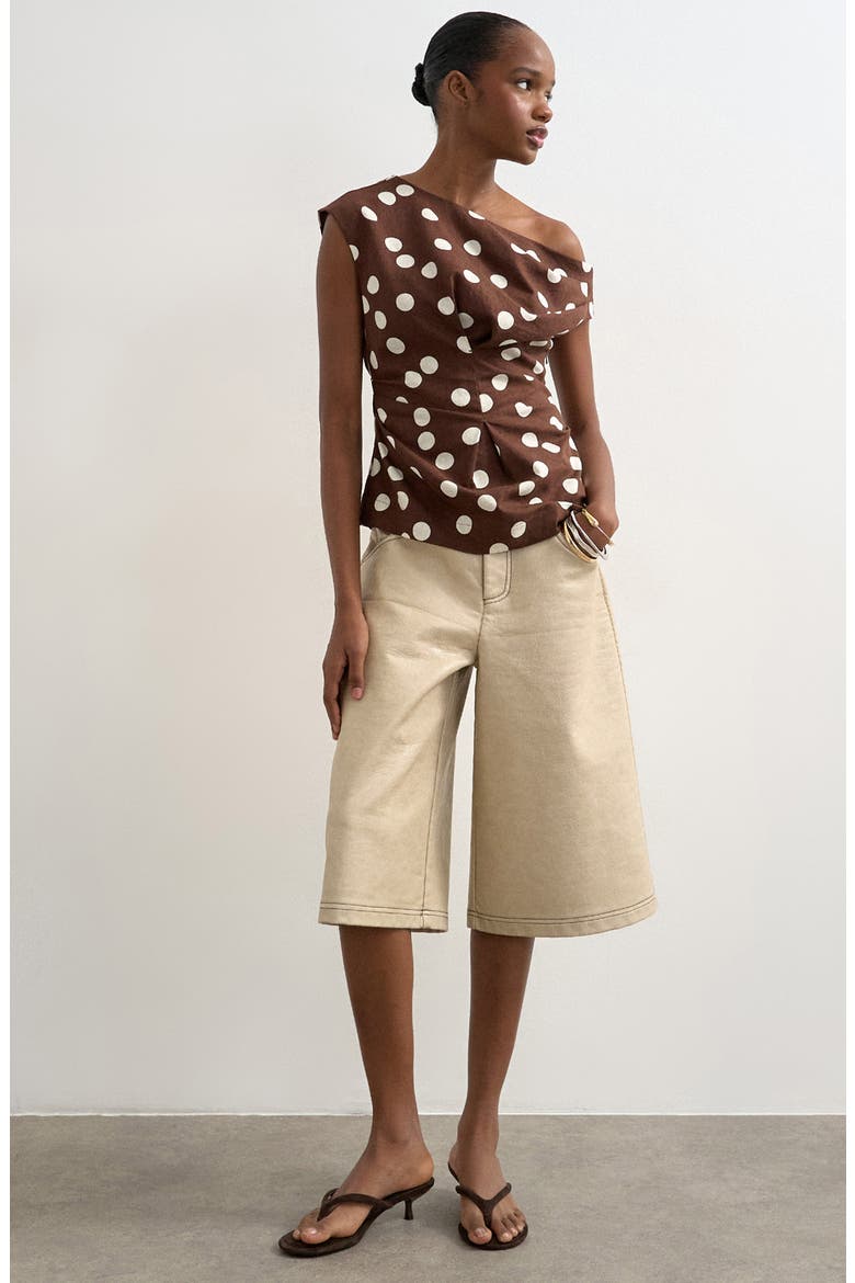 Polka Dot Print Off the Shoulder Top, Alternate, color, BROWN MULTI