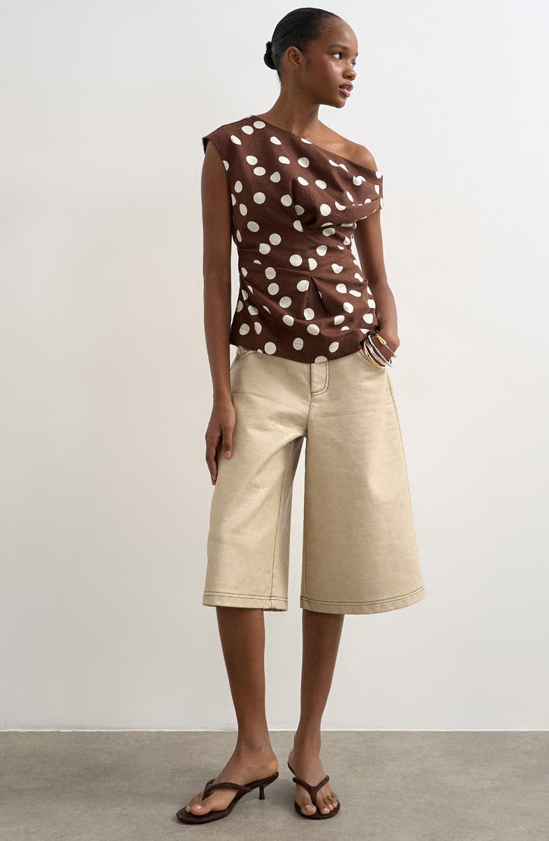 Topshop Polka Dot Print Off the Shoulder Top, Alternate, color,